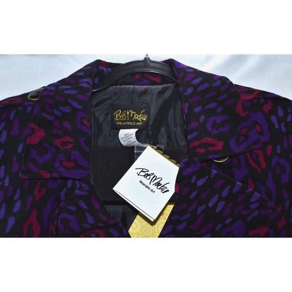 Bob Mackie Womens Leopard Print Wearable Art Multicolor Trench Coat Size L - Picture 2 of 11